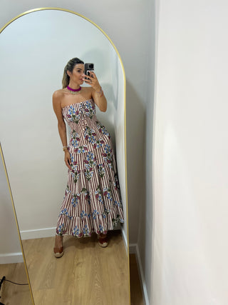 VESTIDO LARGO FLOR VOLANTE