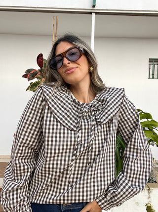 BLUSA VICHY CUELLO VOLANTE