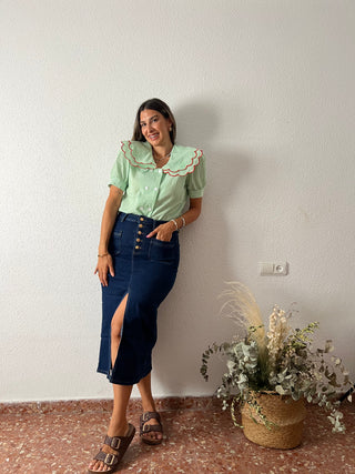 FALDA MIDI VAQUERA BOTONES DORADO