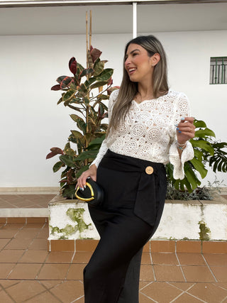 FALDA MIDI SATINADA BROCHE