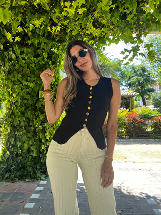 CHALECO PUNTO BOTÓN JOYA