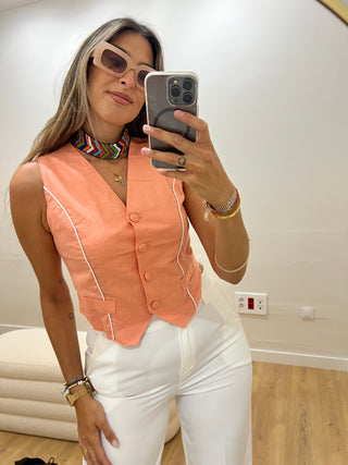 CHALECO LINO CORAL