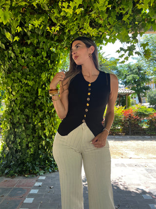 CHALECO PUNTO BOTÓN JOYA