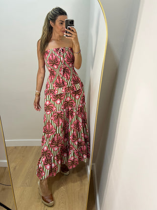 VESTIDO LARGO FLOR VOLANTE