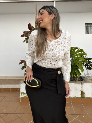 FALDA MIDI SATINADA BROCHE