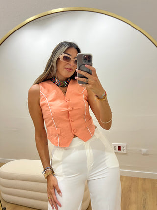 CHALECO LINO CORAL
