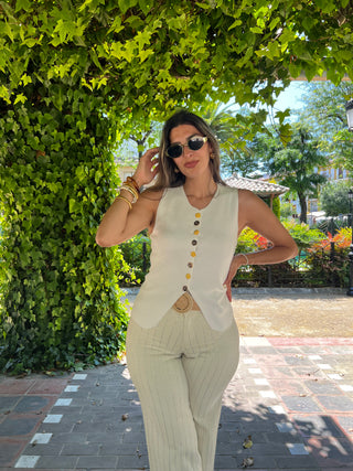 CHALECO PUNTO BOTÓN JOYA