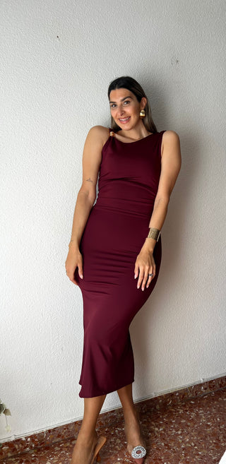 VESTIDO MIDI FRUNCE BROCHE