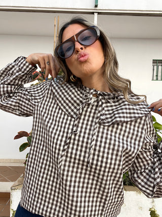 BLUSA VICHY CUELLO VOLANTE