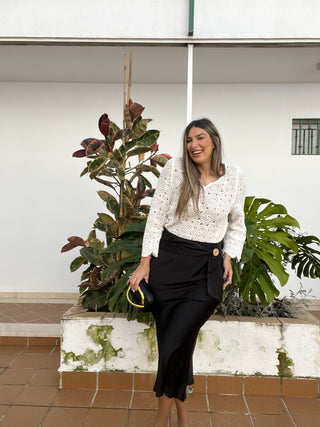 FALDA MIDI SATINADA BROCHE