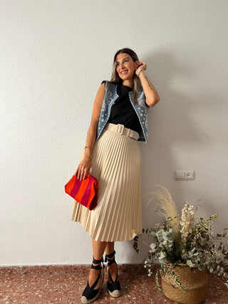 FALDA MIDI PLISADA CINTURÓN