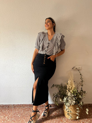 FALDA MIDI VAQUERA BOTONES DORADO